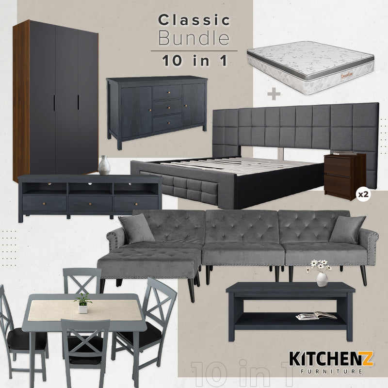 (FREE Shipping) [Premium 10-in-1 Furniture Bundle] Modern Classic Living Room to Comfort Bedroom