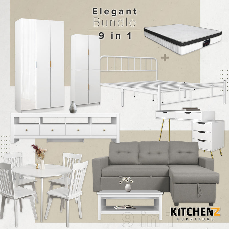 (FREE Shipping) [Premium 9-in-1 Furniture Bundle] Elegance Living Room to Modern Heritage Bedroom
