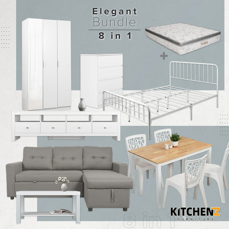 (FREE Shipping) [Premium 8-in-1 Furniture Bundle] Elegance Living Room to Modern Simple Bedroom