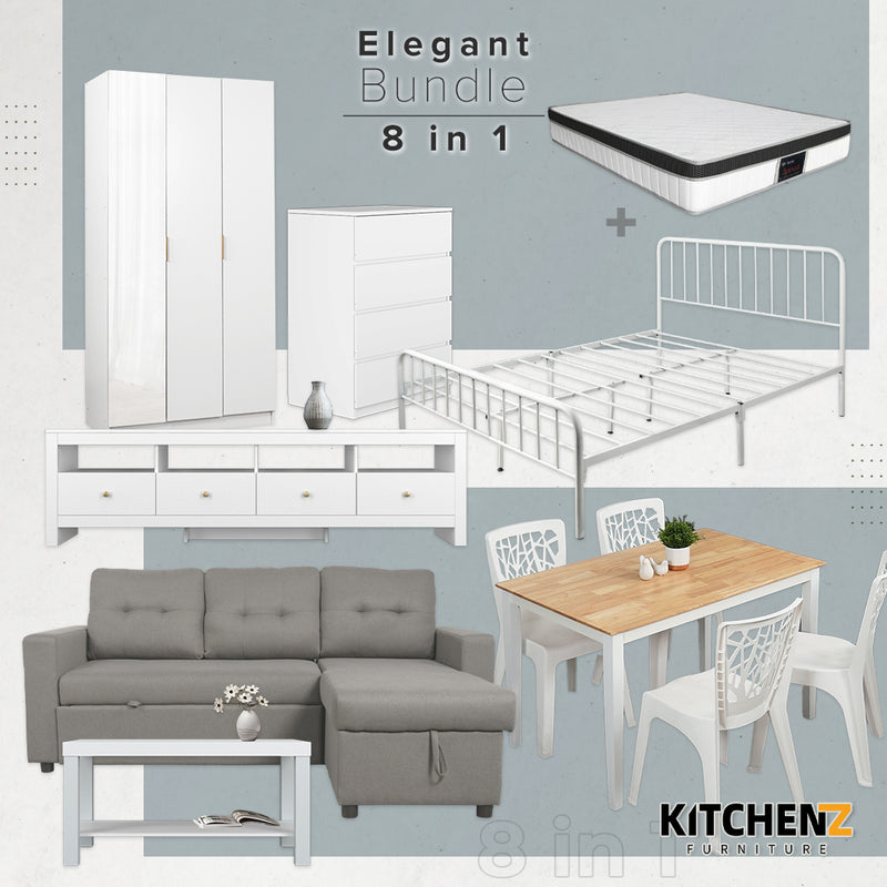 (FREE Shipping) [Premium 8-in-1 Furniture Bundle] Elegance Living Room to Modern Simple Bedroom