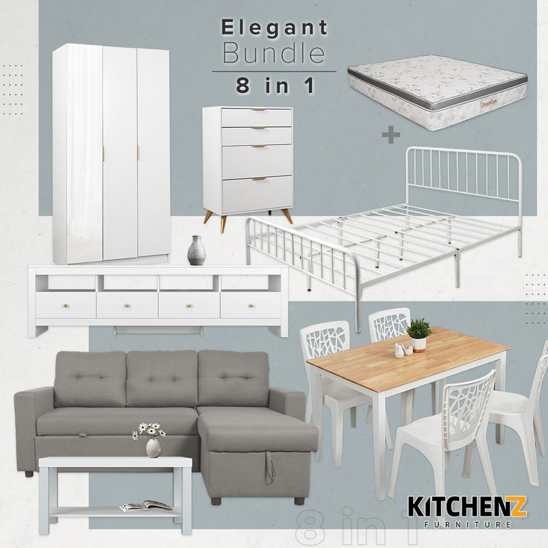 (FREE Shipping) [Premium 8-in-1 Furniture Bundle] Elegance Living Room to Modern Simple Bedroom