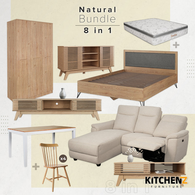 (FREE Shipping) [Premium 8-in-1 Furniture Bundle] Natural Minimalist Living Room to Scandi-Japanese Bedroom