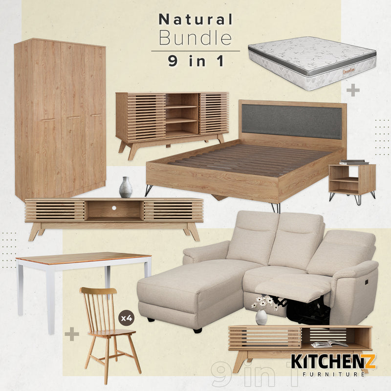 (FREE Shipping) [Premium 9-in-1 Furniture Bundle] Natural Minimalist Living Room to Scandi-Japanese Bedroom