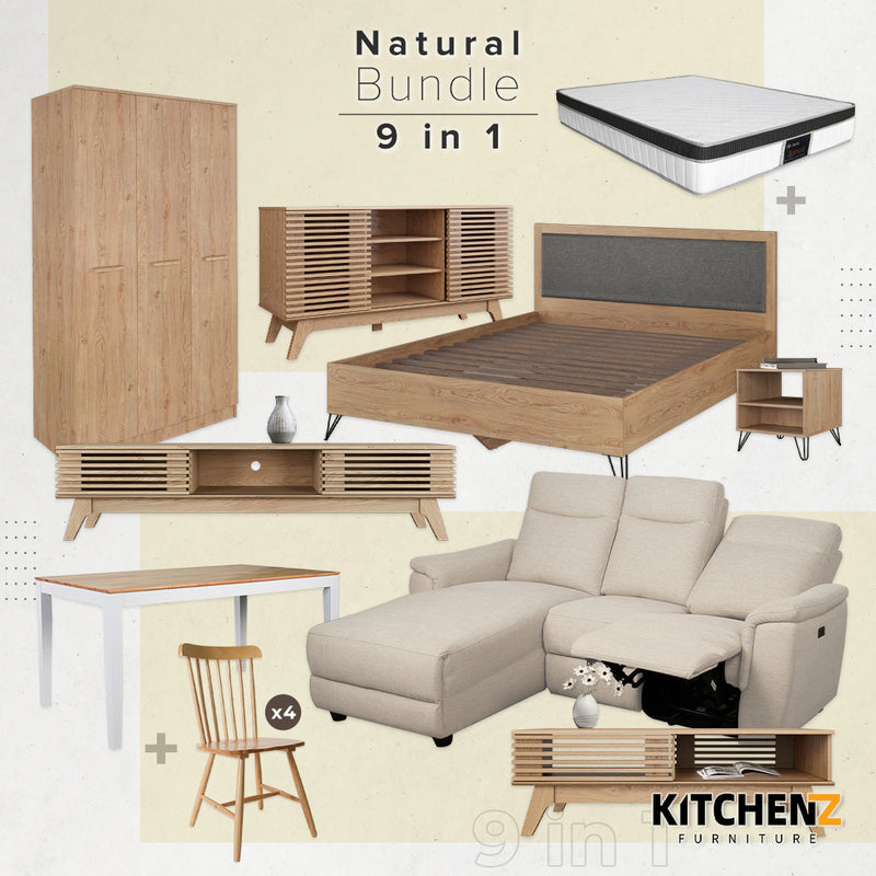 (FREE Shipping) [Premium 8-in-1 Furniture Bundle] Natural Minimalist Living Room to Scandi-Japanese Bedroom