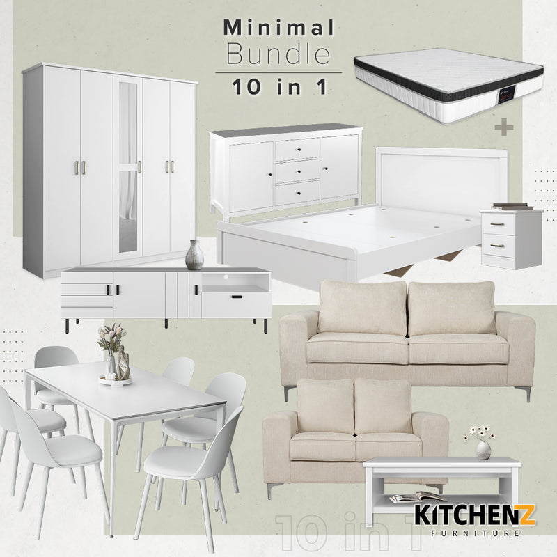(FREE Shipping) [Premium 10-in-1 Furniture Bundle] Organic Modern Living Room to Minimalist Elegance Bedroom