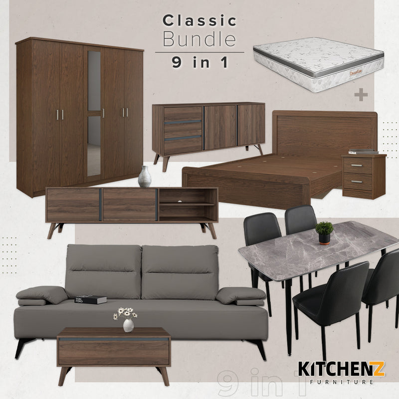 (FREE Shipping) [Premium 9-in-1 Furniture Bundle] Classic Revival Living Room to Modern Heritage Bedroom