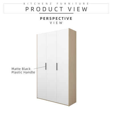 192cm High 3 Door Wardrobe With Matte Black Plastic Handle / Almari Baju / Almari Pakaian-HMZ-FN-WD-6018