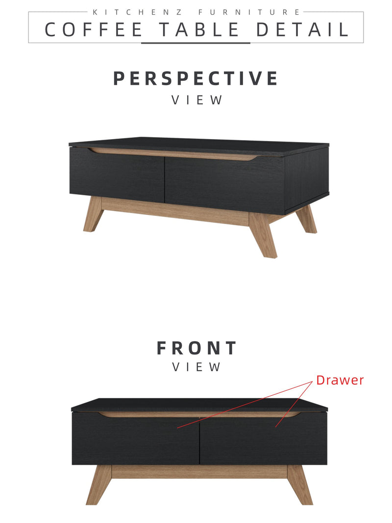 [COMBO] Jordan Alexi Simona Combo Set Queen Bed Frame / 3 Doors Wardrobe / Side Table / Coffee Table / TV Cabinet / Display Cabinet-Oak+White/Black