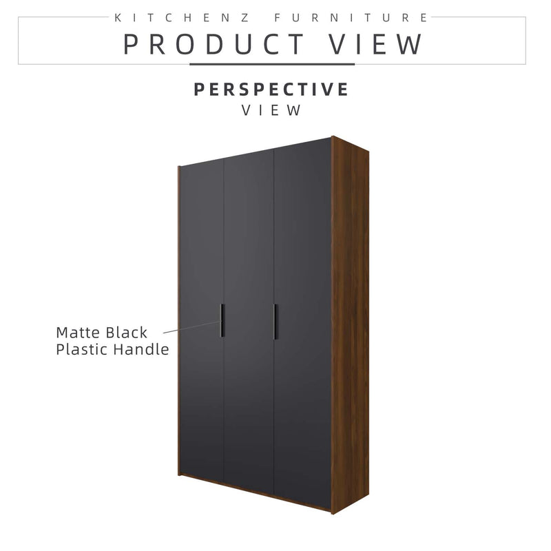 200cm High 3 Door Wardrobe With Matte Black Plastic Handle / Almari Baju / Almari Pakaian-HMZ-FN-WD-6018