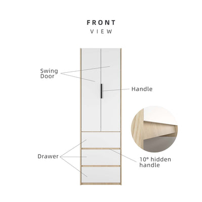 200cm High 2 Door Wardrobe with Handle 3 Drawer Solid Board / Almari Pakaian-HMZ-FN-WD-6007