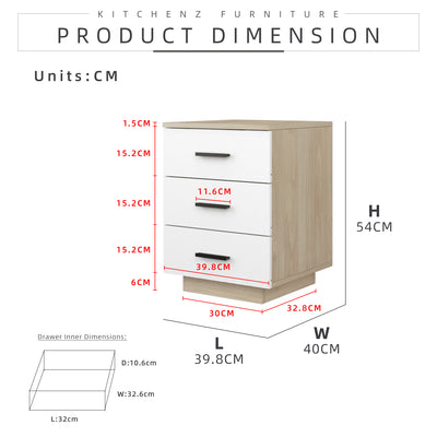 (EM) [FREE Shipping] 1.3FT Full Melamine 3 Layers Chest Drawer Cabinet Natural Oak + White - HMZ-FN-CD-M7800-LH+WT
