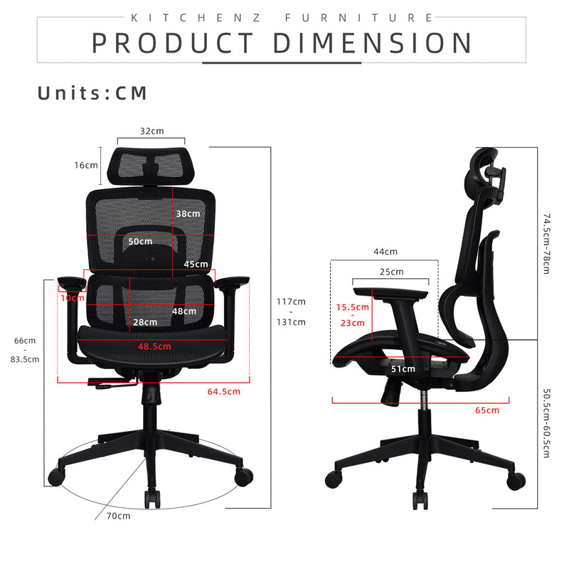 (EM) Gary Office Chair Ergonomic Chair Executive Mesh High back Chair - HMZ-OC-HB-GARY-BK+BK