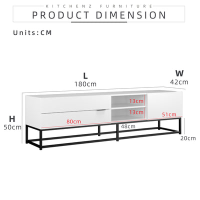 (EM) 6FT Neva Series TV Cabinet / TV Rack / TV Console with Black Metal Leg-HMZ-FN-TC-N1800-WT