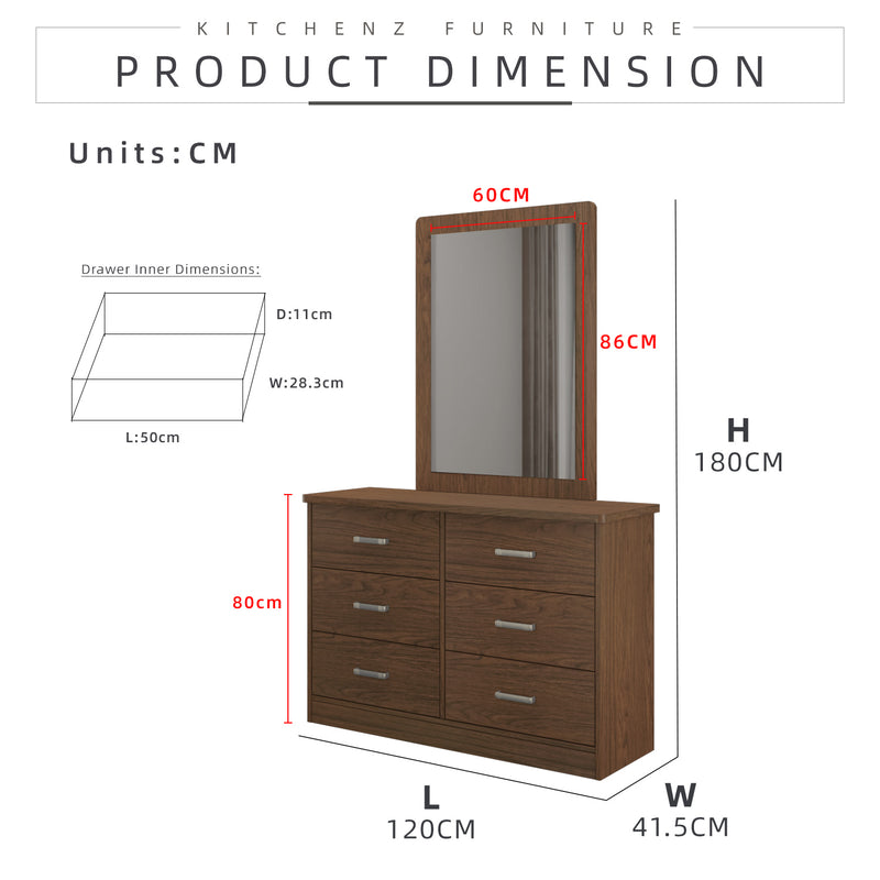 4FT Madero Series Display Cabinet Walnut Classic Design with Mirror Make up Table / Meja Solek - HMZ-FN-DC-M1200-WN