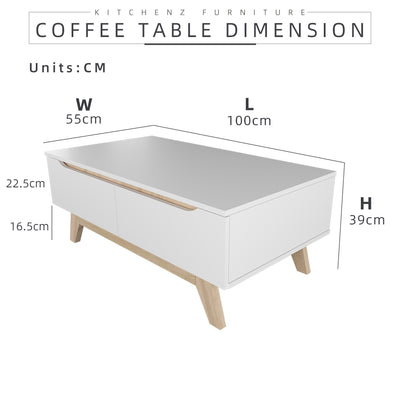 (EM) 3.5FT Simona Series Coffee Table with 2 Drawers - HMZ-FN-CT-1394-NO+WT-SBH