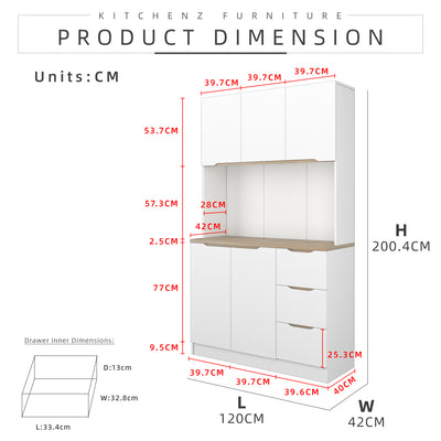 (FREE Shipping) 4FT Sinowa Series Full Melamine Kitchen Cabinet Tall Unit / Kitchen Storage - HMZ-KC-M2015-WT