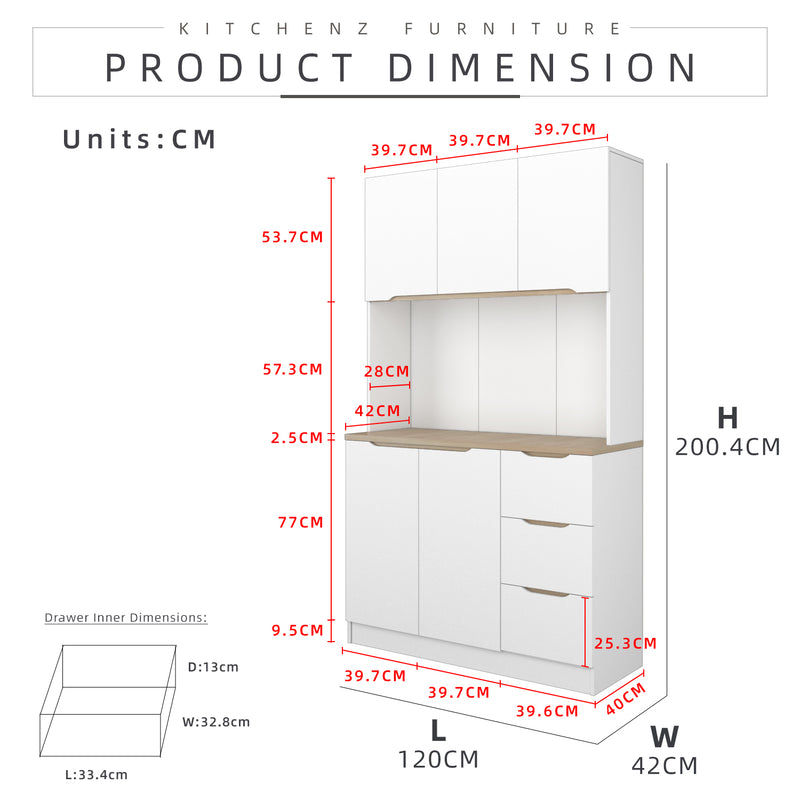 (FREE Shipping) 4FT Sinowa Series Full Melamine Kitchen Cabinet Tall Unit / Kitchen Storage - HMZ-KC-M2015-WT