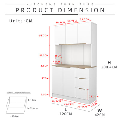 (EM) [FREE Shipping] 4FT Sinowa Series Full Melamine Kitchen Cabinet Tall Unit / Kitchen Storage - HMZ-KC-M2015-WT