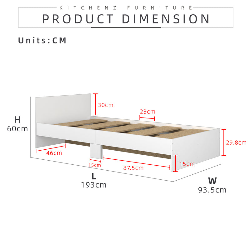 (EM) 6.3FT Wooden Single Bed Frame with Headboard Katil Single Kayu HMZ-FN-BF-8222