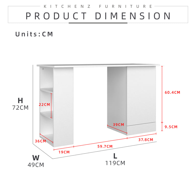 (EM) 3.9FT Study Desk Writing Table Office Table 1 Door + 3 Open Storage Left/Right White - HMZ-FN-WT-2005