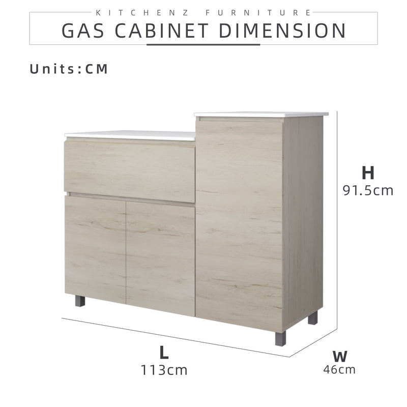 (EM) 3.7FT Gas Cabinet White Solid Surface Table Top Drawer Almari White Wash Gas Cyclinder Storage - HMZ-FN-GC-6121