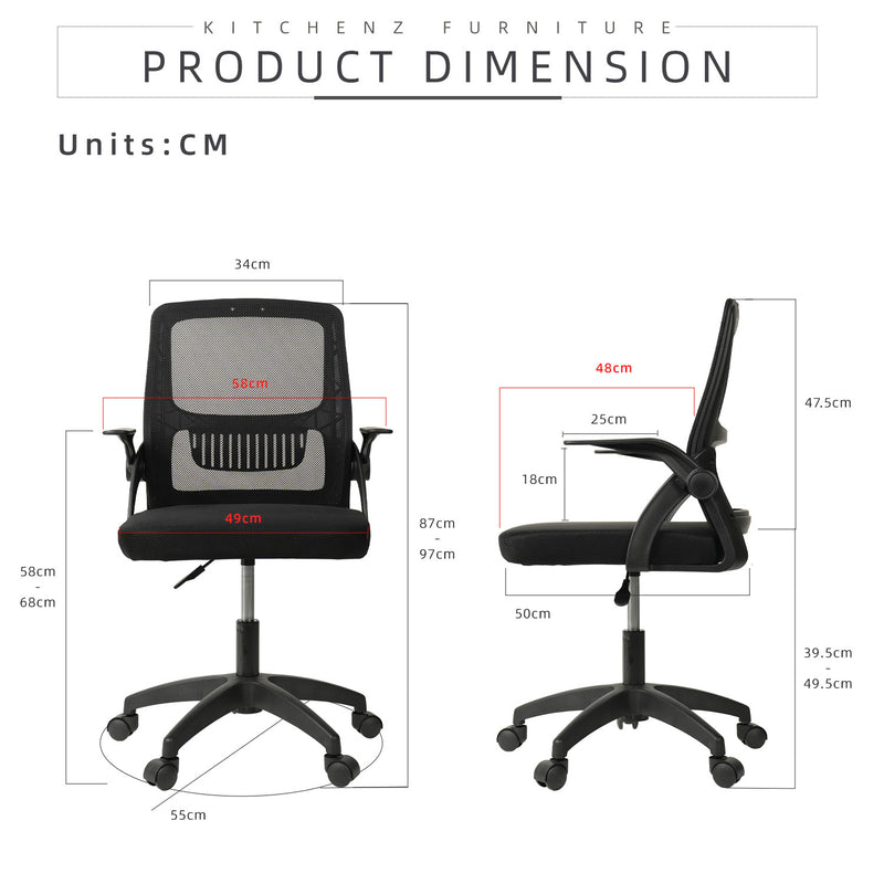 (EM) KitchenZ Office Chair Ergonomic Chair Executive Mesh High back / Medium Back Chair - Black