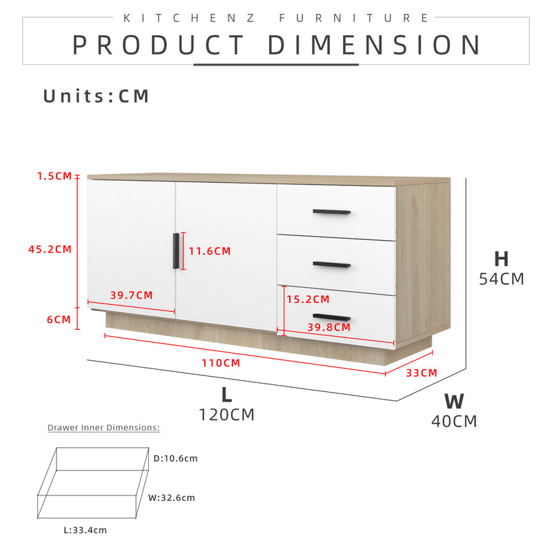 3.9FT Mobile Pedestal Full Melamine display cabinet Natural Oak+White - HMZ-FN-MP-M7807-LH+WT