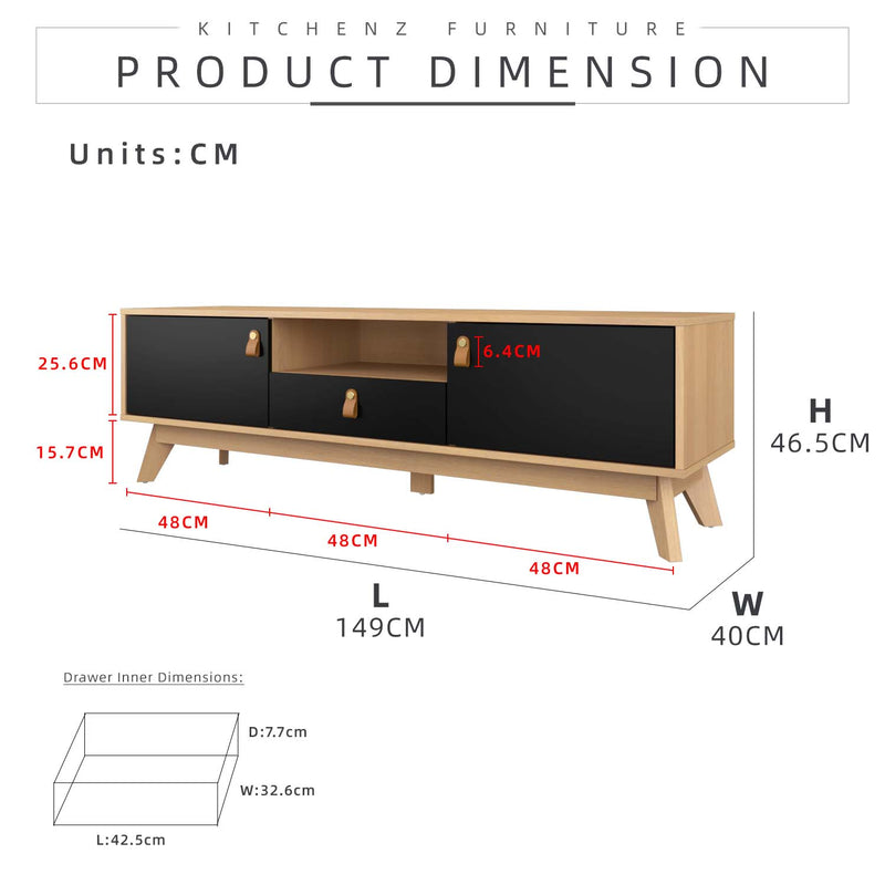 (EM) 4.9FT Xavier Series TV Cabinet with 2 Doors Storage and Drawer-HMZ-FN-TC-X1500-BK