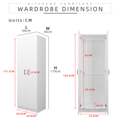 (EM) 2FT 2 Door Wardrobe Solid Board with Hanging Rod-HMZ-FN-WD-6000/6020