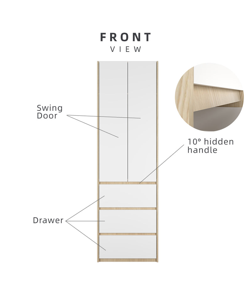 200cm High 2 Door Wardrobe 3 Drawer Solid Board / Almari Pakaian-HMZ-FN-WD-6007