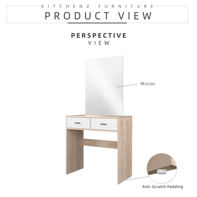 2.6FT Alona Series Full Melamine Dressing Table Make Up Table with Mirror Bedroom Series - HMZ-FN-DT-M9809-LH+WT