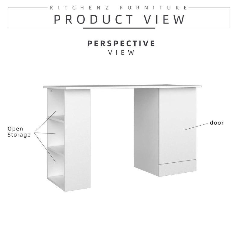 (EM) 3.9FT Study Desk Writing Table Office Table 1 Door + 3 Open Storage Left/Right White - HMZ-FN-WT-2005