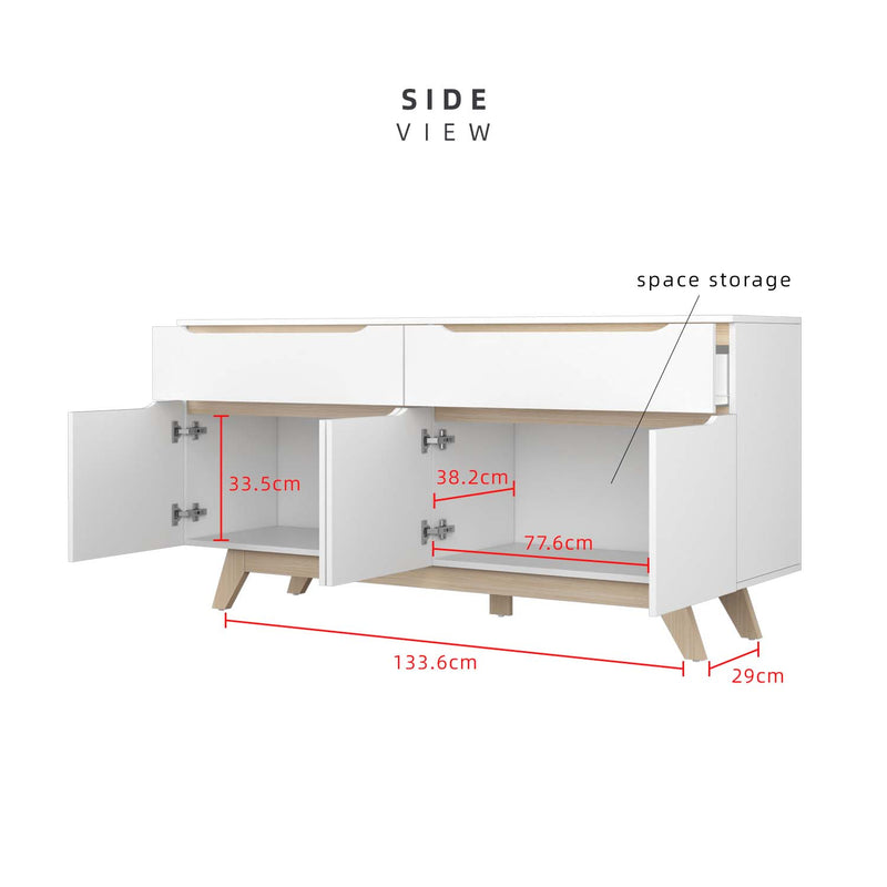 5.5FT Simona Series Display Cabinet Particle Board with 2 Storage Cabinet & 2 Drawers - HMZ-FN-DC-7714-WT