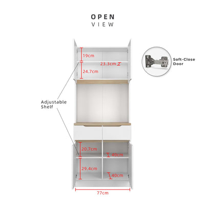 (FREE Shipping) 2.6FT Sinowa Pro Series Full Melamine Kitchen Cabinet Tall Unit / Kitchen Storage - HMZ-KC-M2085-WT