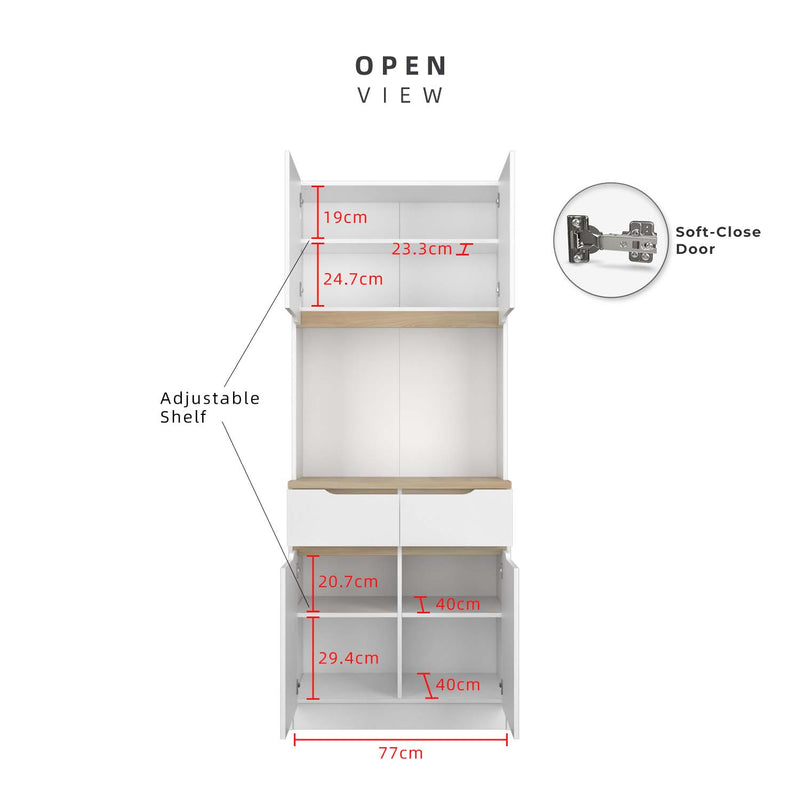 (FREE Shipping) 2.6FT Sinowa Pro Series Full Melamine Kitchen Cabinet Tall Unit / Kitchen Storage - HMZ-KC-M2085-WT