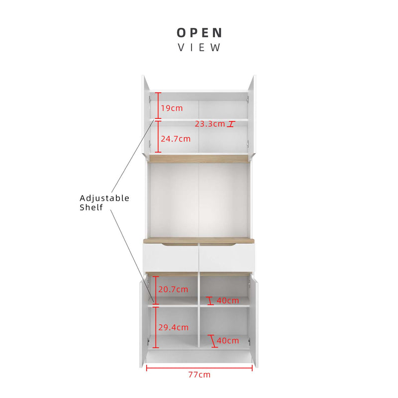 (FREE Shipping) 2.6FT Sinowa Series Full Melamine Kitchen Cabinet Tall Unit / Kitchen Storage - HMZ-KC-M2085-WT