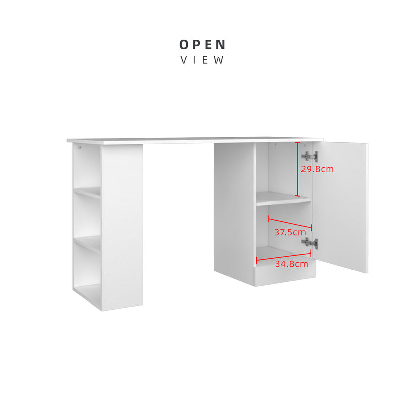 (EM) 3.9FT Study Desk Writing Table Office Table 1 Door + 3 Open Storage Left/Right White - HMZ-FN-WT-2005