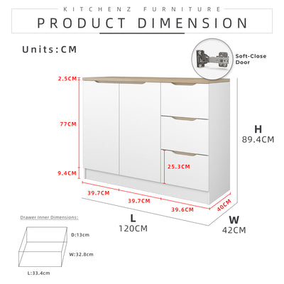 (FREE Shipping) 4FT Sinowa Pro Series Full Melamine Soft-Close Door Kitchen Cabinet Base Unit  / Kitchen Storage - HMZ-KBC-M9215-LH+WT