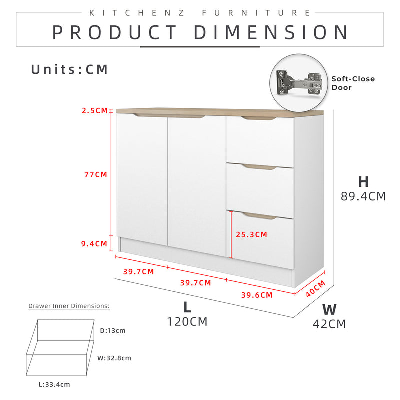 (FREE Shipping) 4FT Sinowa Pro Series Full Melamine Soft-Close Door Kitchen Cabinet Base Unit  / Kitchen Storage - HMZ-KBC-M9215-LH+WT