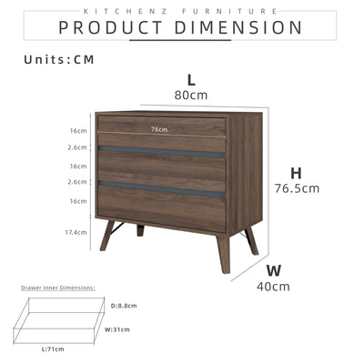 2.6FT Kinsley Series Chest Drawer with 3 Layer Drawer Storage-HMZ-FN-CD-K0168-GY