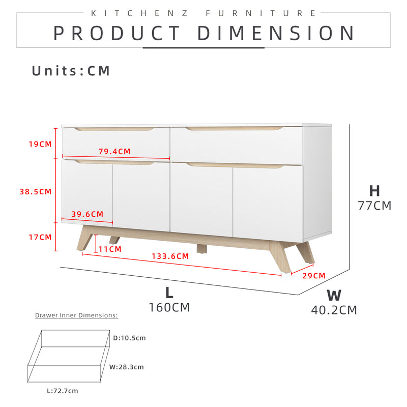 5.5FT Simona Series Display Cabinet Particle Board with 2 Storage Cabinet & 2 Drawers - HMZ-FN-DC-7714-WT