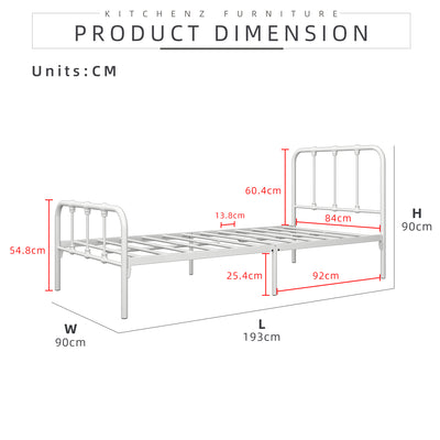 (EM) 6.2FT 3V Single Size Powder Coat Metal Bed Frame-3VFY900/0017