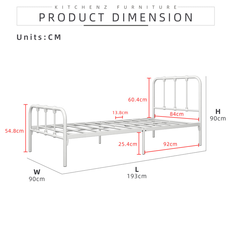 (EM) 6.2FT 3V Single Size Powder Coat Metal Bed Frame-3VFY900/0017