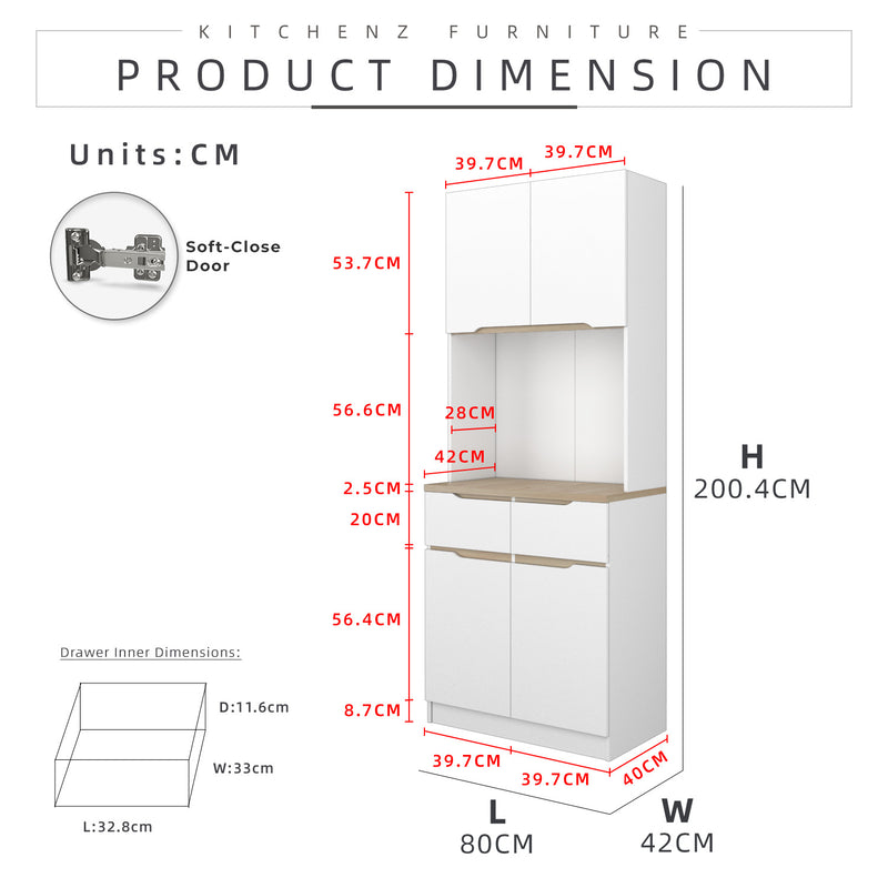 (FREE Shipping) 2.6FT Sinowa Pro Series Full Melamine Kitchen Cabinet Tall Unit / Kitchen Storage - HMZ-KC-M2085-WT