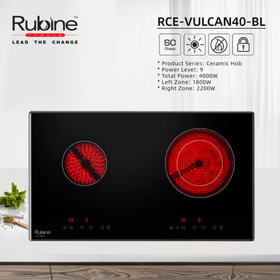(FREE Shipping) Rubine Chimney Hood 1400m³/hr RCH-MARKX-BL + Built-in Hob RCE-VULCAN40-BL + FREE Ducting Hose DC18