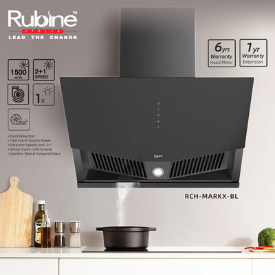(FREE Shipping) Rubine Chimney Hood 1500 m³/hr Suction Power Stainless Steel RCH-MARKX-BL + FREE Ducting Hose DC18