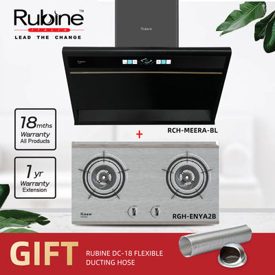 (FREE Shipping) Rubine Slanted Hood 2200 m³/hr Stainless Steel - RCH-MEERA-BL + 5.0Kw Stainless Steel Surface Built-in Hob - RGH-ENYA2B-SS
