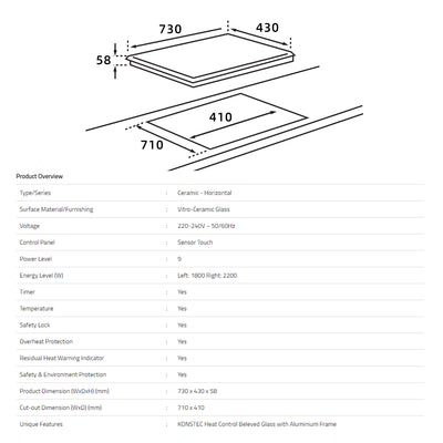 (FREE Shipping) Rubine Chimney Hood 1400m³/hr RCH-MARKX-BL + Built-in Hob RCE-VULCAN40-BL + FREE Ducting Hose DC18