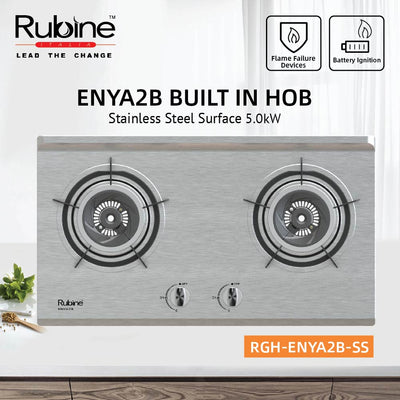 (FREE Shipping) Rubine Chimney Hood 1400 m³/hr Stainless Steel - RCH-MARK-90BL + 5.0Kw Stainless Steel Surface Built-in Hob - RGH-ENYA2B-SS