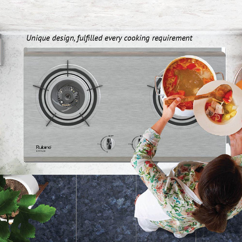 (FREE Shipping) Rubine Slanted Hood 2200 m³/hr Stainless Steel - RCH-MEERA-BL + 5.0Kw Stainless Steel Surface Built-in Hob - RGH-ENYA2B-SS